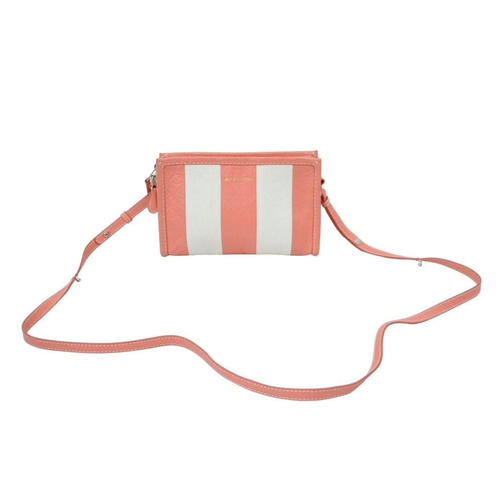 Balenciaga Pouch Wallet Shoulder Bag Leather Bazaar White Pink - Picture 2 of 10